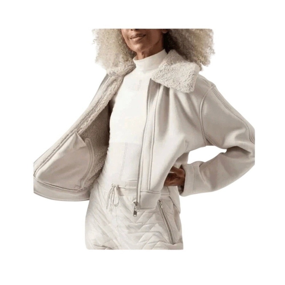 Athleta Westbound Sherpa Lined‎ Modal Jacket Abalone Gray/Cream S